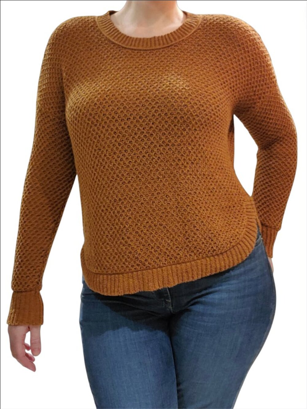 Madewell XXS Parkhouse Open Stitch Waffle Knit Pullover Sweater Rust